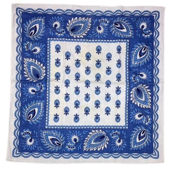 small square shaped blue and white Bandana style scarf 14.25 x 14.5 size - Picture 1 of 1